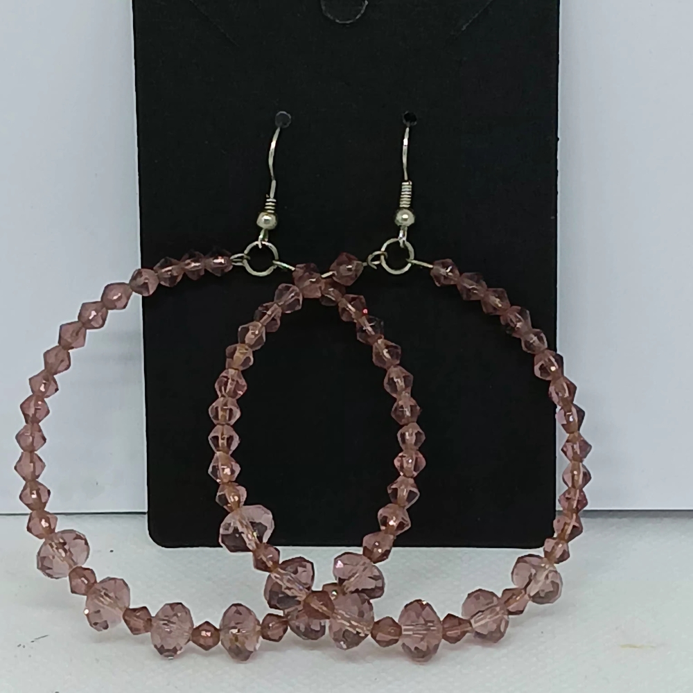 Vintage Dusty Rose Faceted Bead Dangle Hoop Earrings